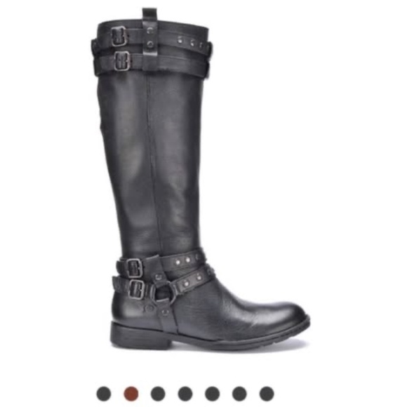 Born Shoes - Born Gwynne Black Leather Studded Heeled zip-up Riding Boots size 7.5